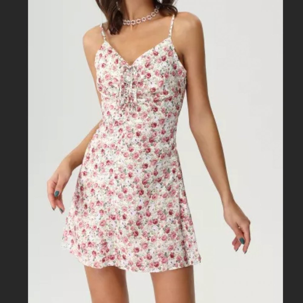 Floral Print Mini Dress with Drawstring Detail